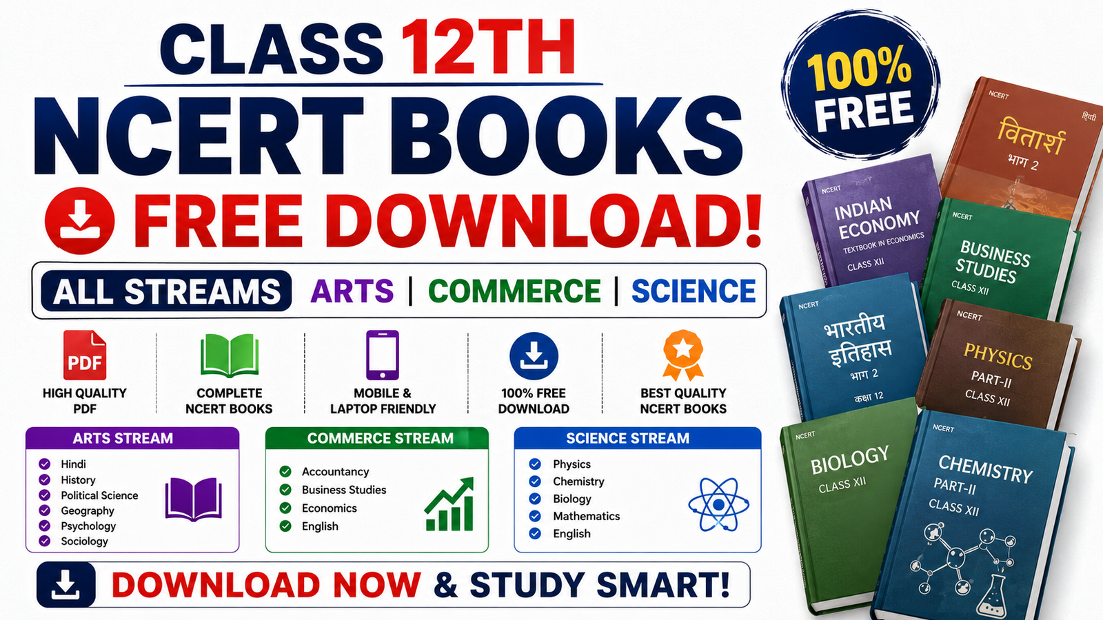 Class 12th NCERT Books PDF Download  All Streams - Disha Classes